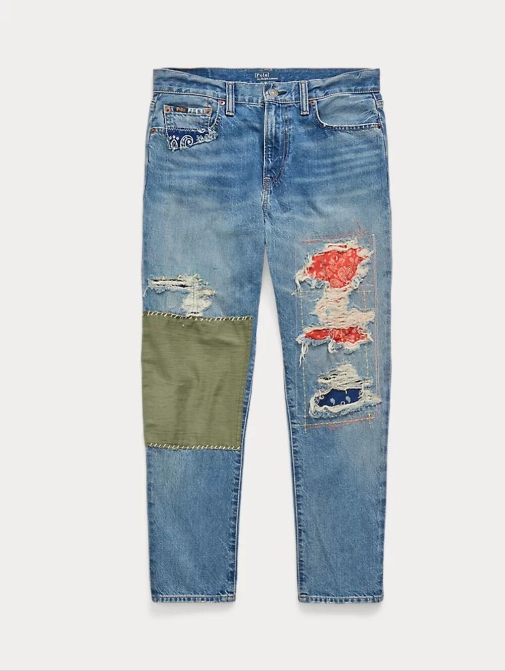 Polo by Ralph Lauren Light Blue Boyfriend Jeans with Red & Navy Patchwork Sz.31